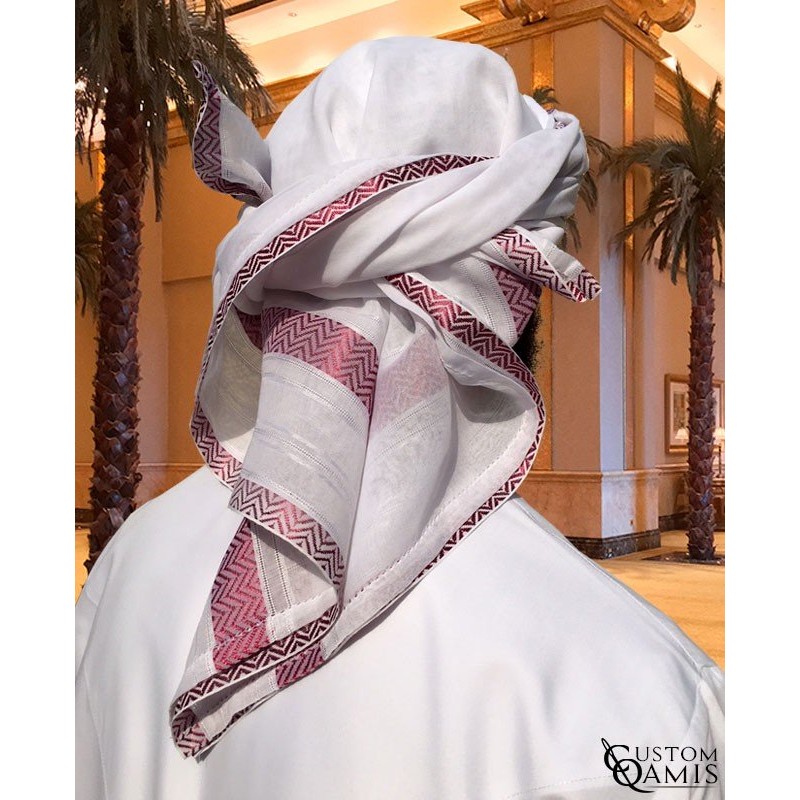 Ghoutra de couleurs blanche et bordeaux