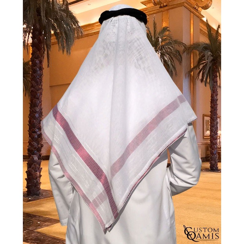 Ghoutra de couleurs blanche et bordeaux