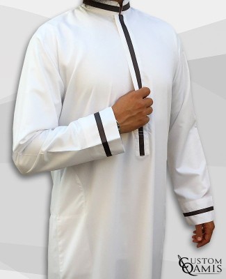 Kameez Trend white and anthracite gray ribbon