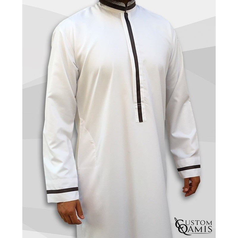 Qamis Trend blanc et ruban gris anthracite 