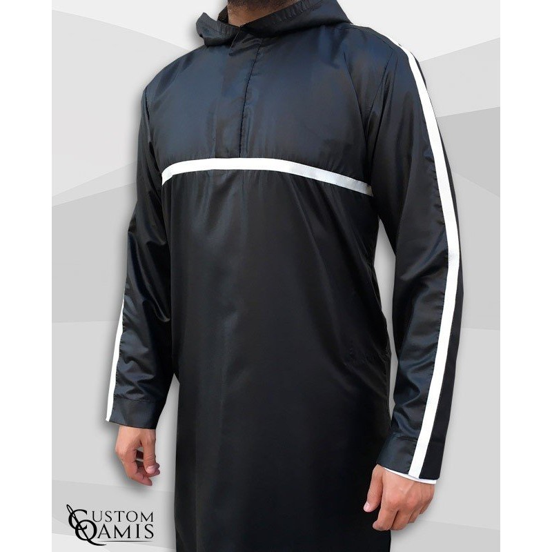 Qamis Athletic Black Satin And White Ribbon 