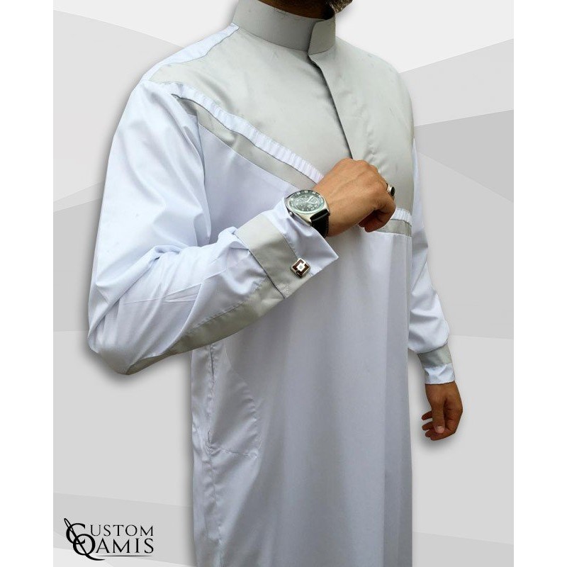 Kamees Wave White & Light Gray Satin