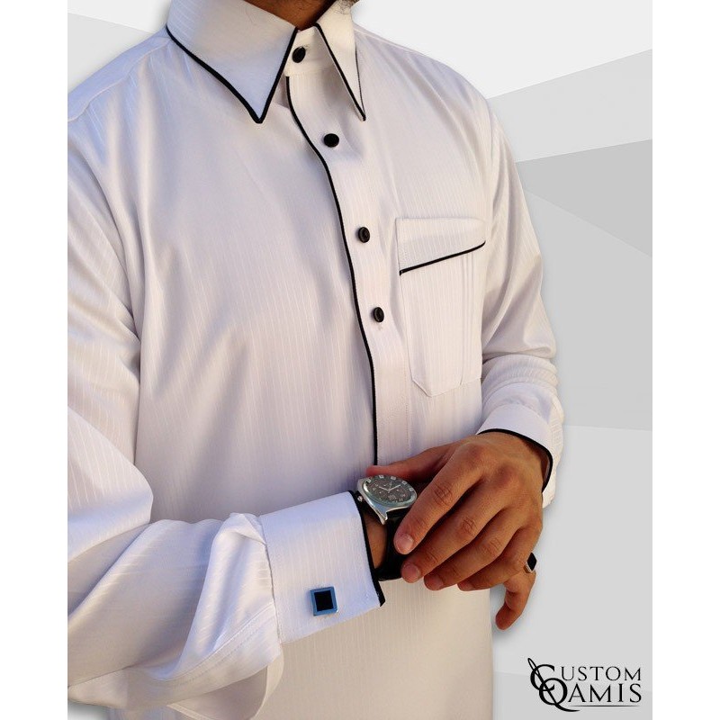 Qamis Edge Blanc Et Noir Rayés