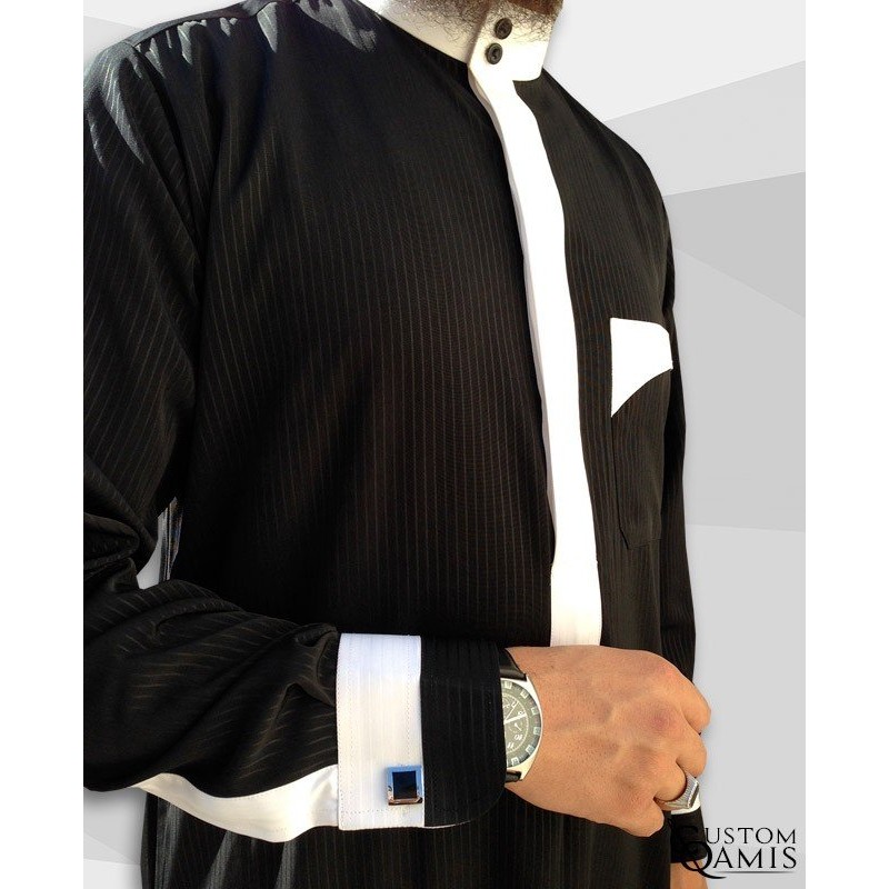 Qamis Two Tone Noir Et Blanc Rayés