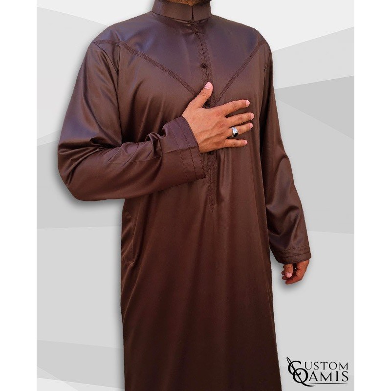 Emirati Kamees Light Brown Precious Satin Fabric Bahraini Collar