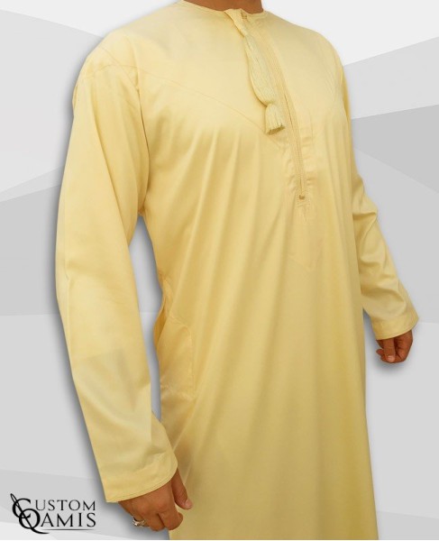 Kamees Omani Light Yellow Precious Satin Fabric