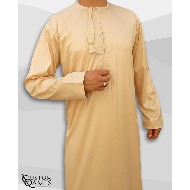 Qamis Omani Tissu Precious Beige Satiné
