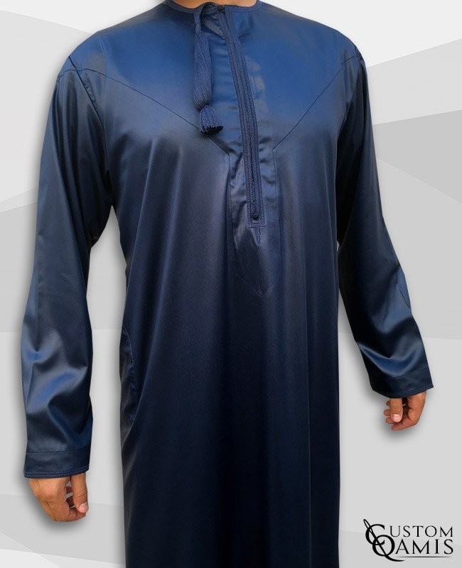 Kamees Omani Navy Blue Satin Fabric