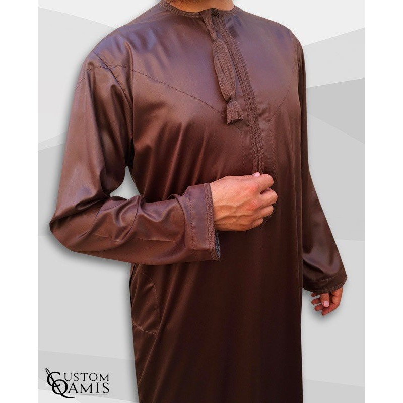 Qamis Omani Tissu Marron Satiné