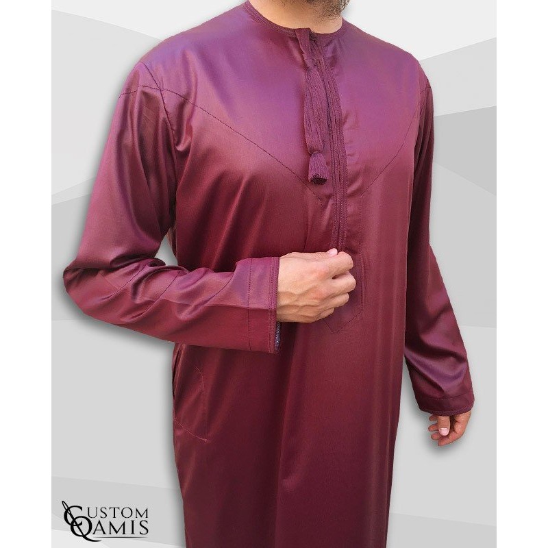Qamis Omani Tissu Bordeaux Satiné