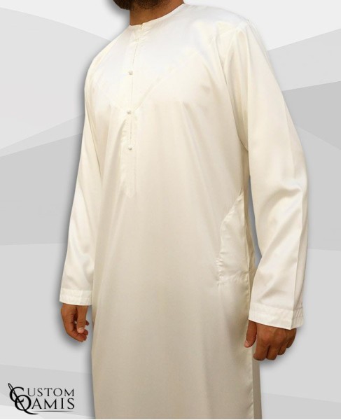 Emirati Kamees Cream Precious Satin Fabric Without Collar