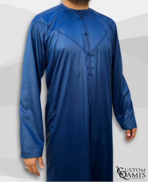 Qamis Emirati Tissu Precious Bleu Roi Sans Col