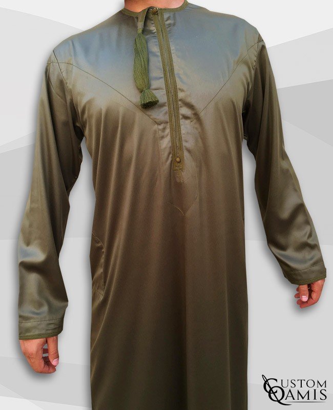 Kamees Omani Khaki Green Satin Fabric