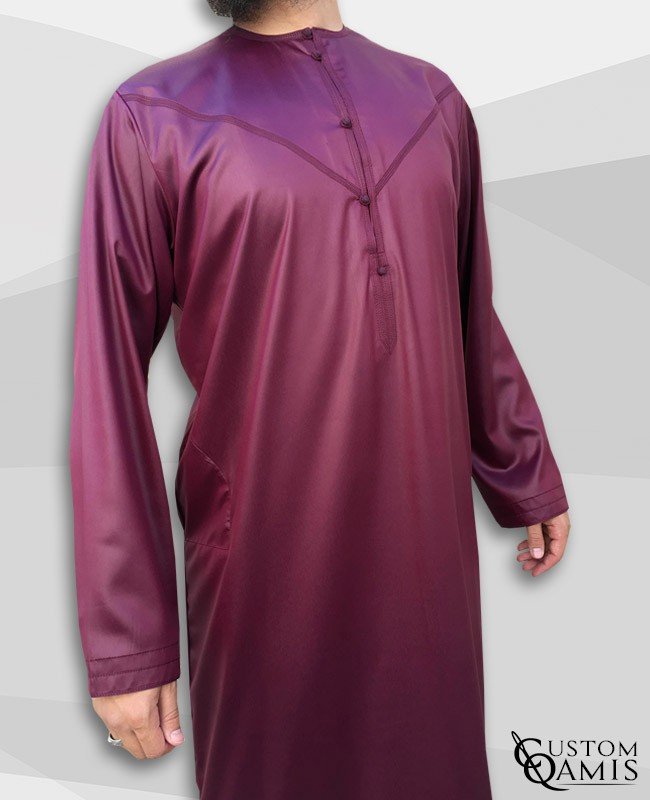 Emirati Kamees Burgundy Precious Satin Fabric Without Collar