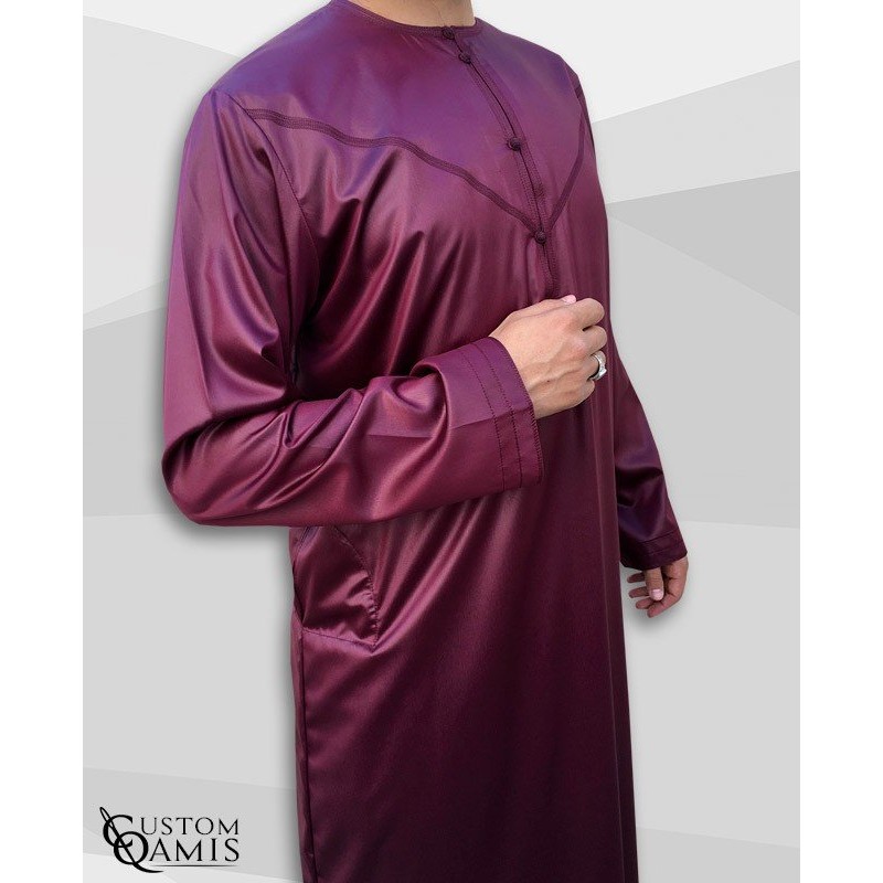 Qamis Emirati Tissu Precious Bordeaux Sans Col