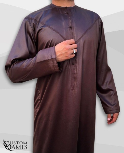 Emirati Kamees Brown Precious Satin Fabric Without Collar