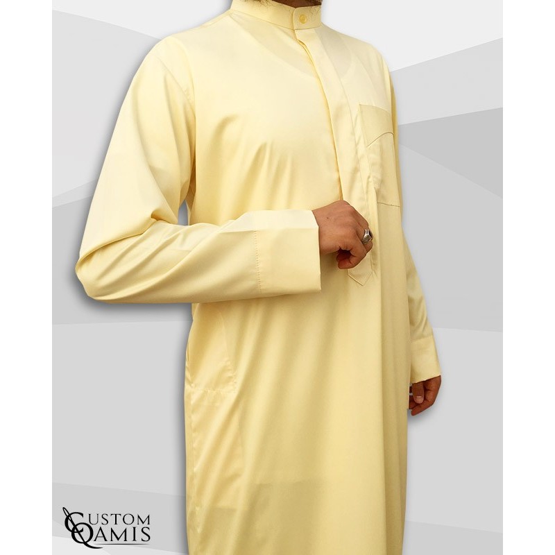 Kamees Kuwaiti Light Yellow Precious Satin Fabric