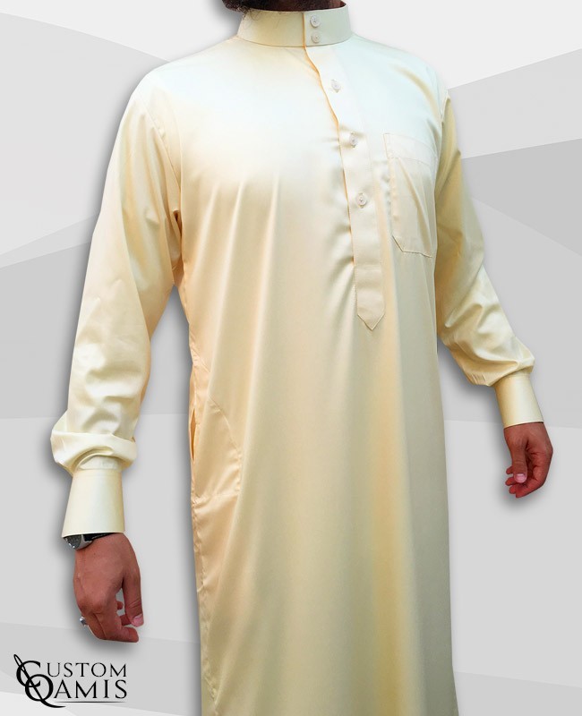 Saudi Kamees Light Yellow Precious Satin Fabric