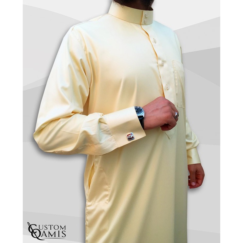Qamis Saoudien Jaune Clair Tissu Precious