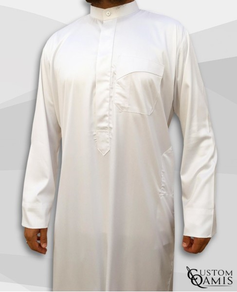 Qamis Koweïti Tissu Precious Blanc