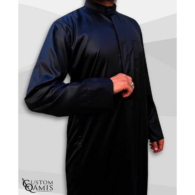 Qamis Koweïti Tissu Precious Noir Col