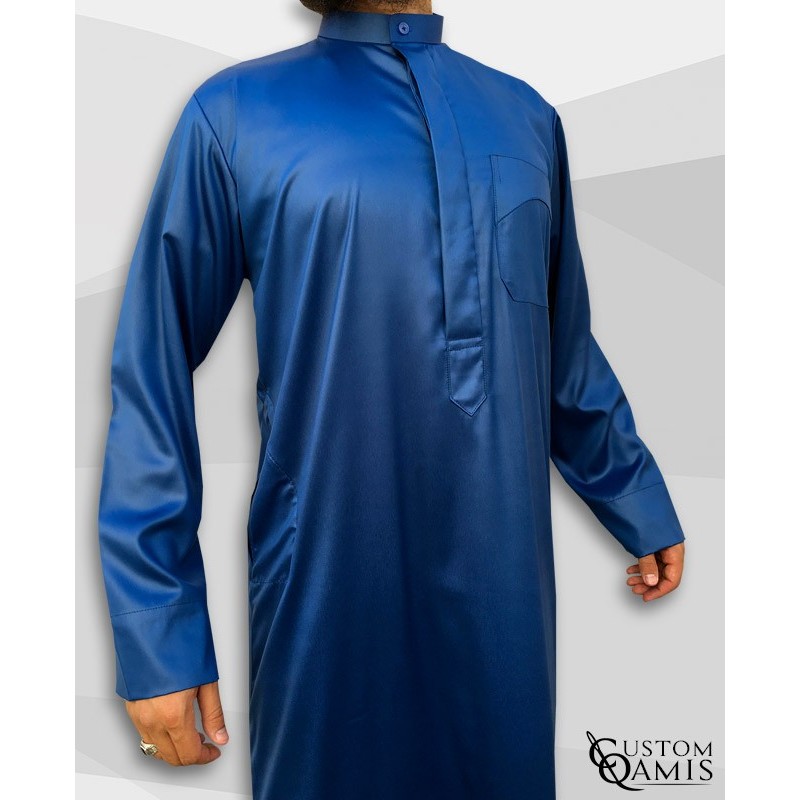Qamis Koweïti Tissu Precious Bleu Roi