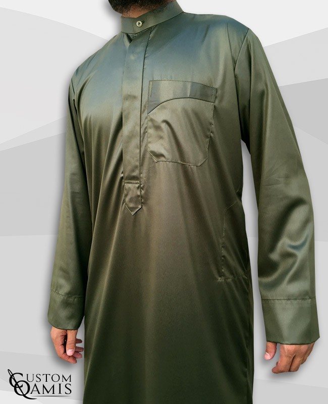 Kamees Kuwaiti Khaki Green Precious Satin Fabric
