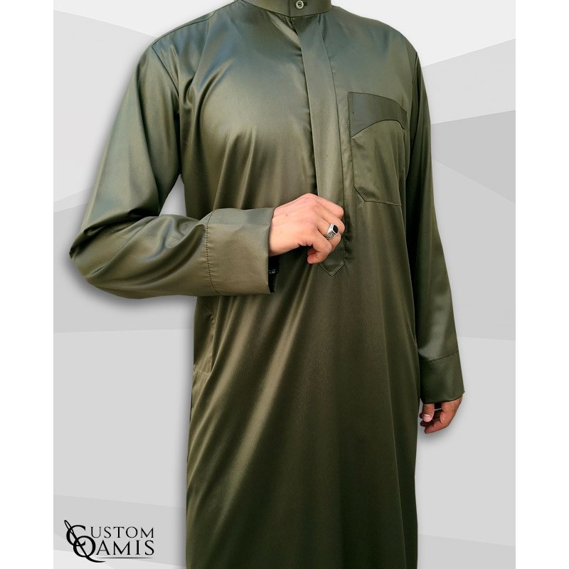 Qamis Koweïti Tissu Precious Vert Kaki