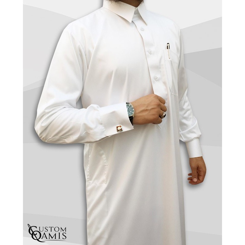 Kamees Qatari White Precious Satin Fabric