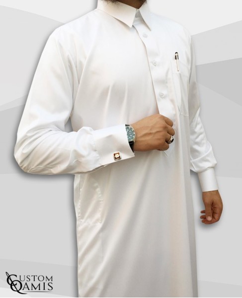 Kamees Qatari White Precious Satin Fabric