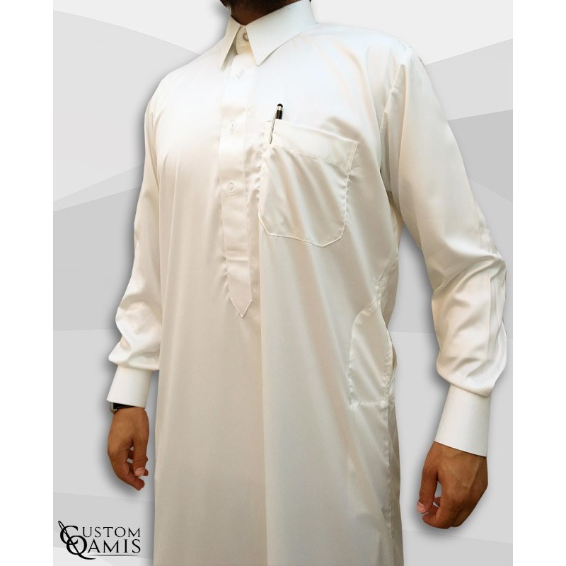 Kamees Qatari Cream Precious Satin Fabric