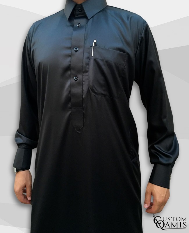 Kamees Qatari Black Precious Satin Fabric