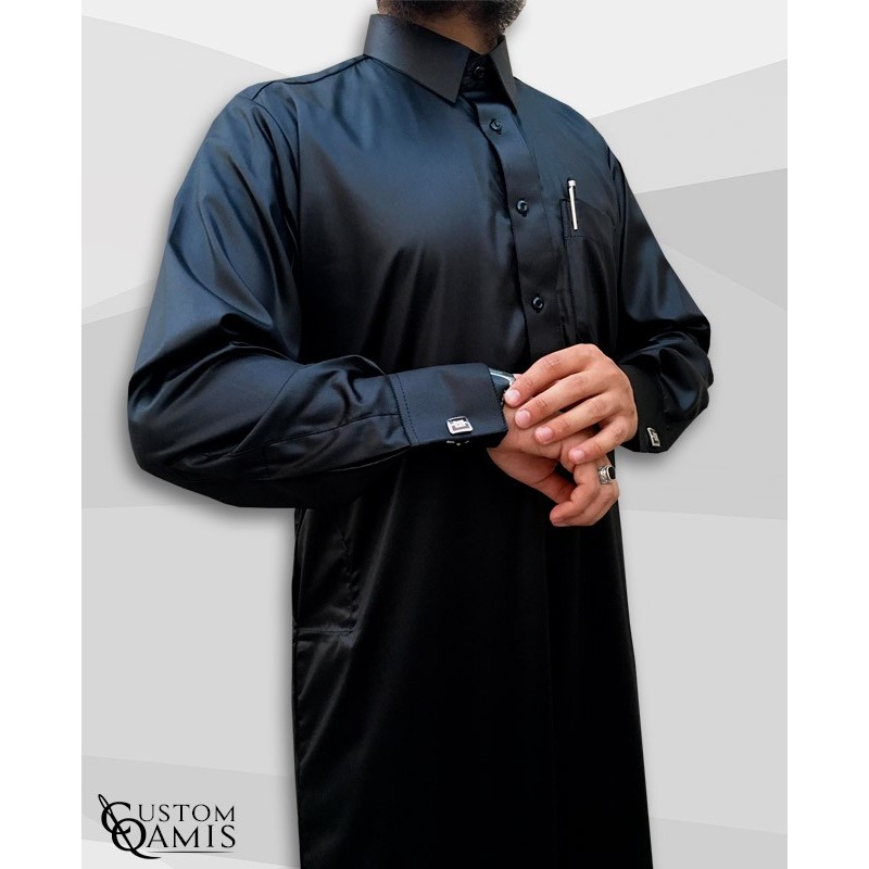 Kamees Qatari Black Precious Satin Fabric