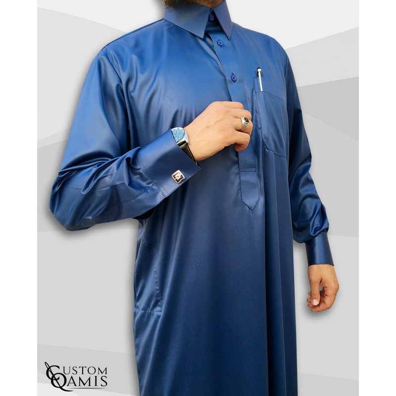 Qamis Qatari Tissu Precious Bleu Roi