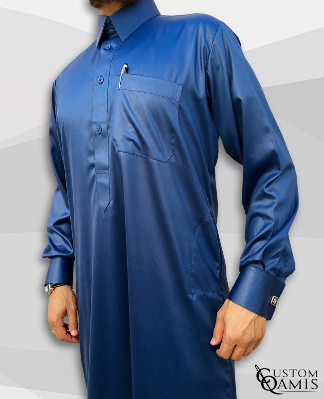 Kamees Qatari Royal Blue Precious Satin Fabric