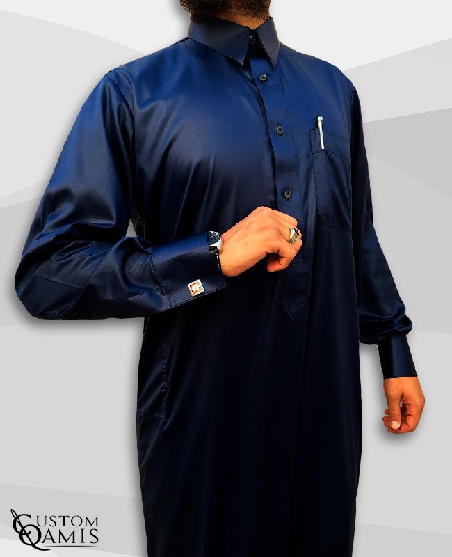 Kamees Qatari Navy Blue Precious Satin Fabric