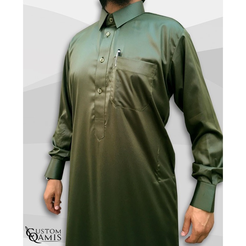 Qamis Qatari Tissu Precious Vert Kaki