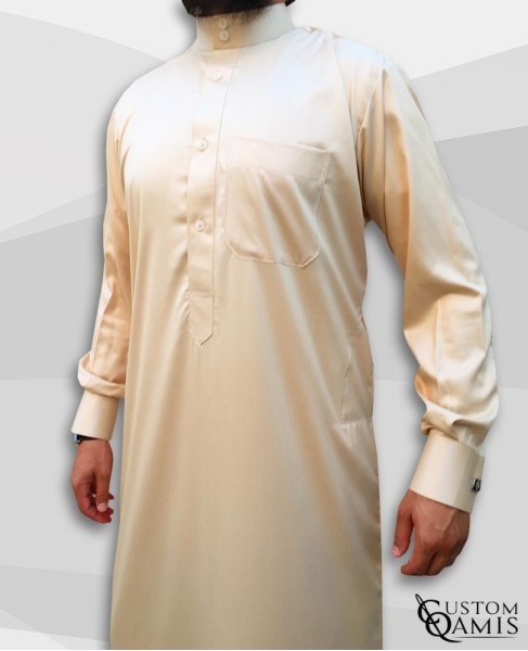 Saudi Kamees Beige Precious Satin Fabric