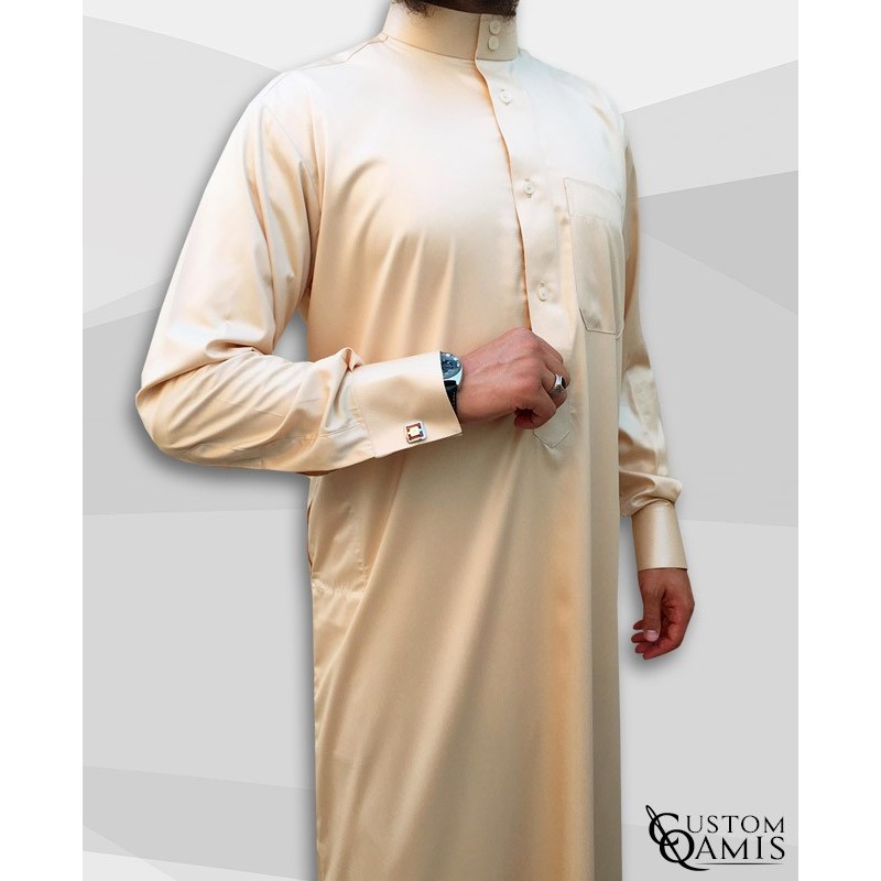 Saudi Kamees Beige Precious Satin Fabric