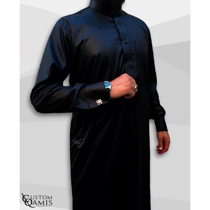 Saudi Kamees Black Precious Satin Fabric