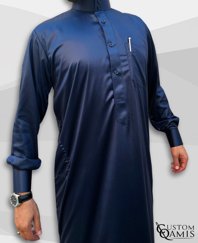 Saudi Kamees Navy Blue Precious Satin Fabric