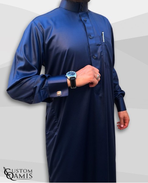 Saudi Kamees Navy Blue Precious Satin Fabric