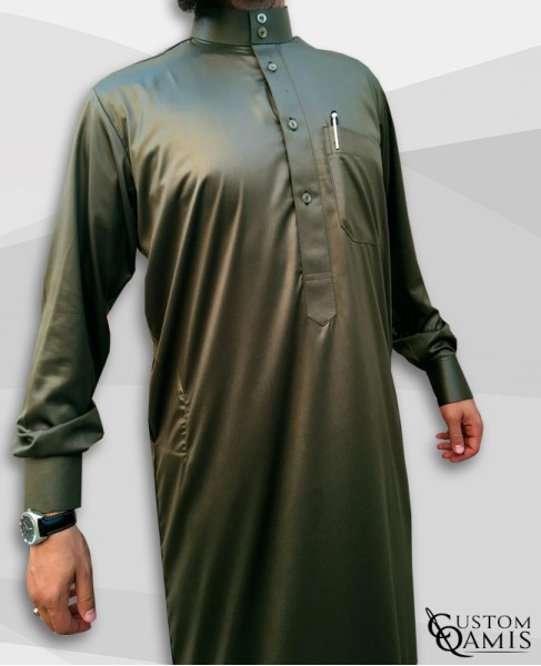 Saudi Kamees Khaki Green Precious Satin Fabric