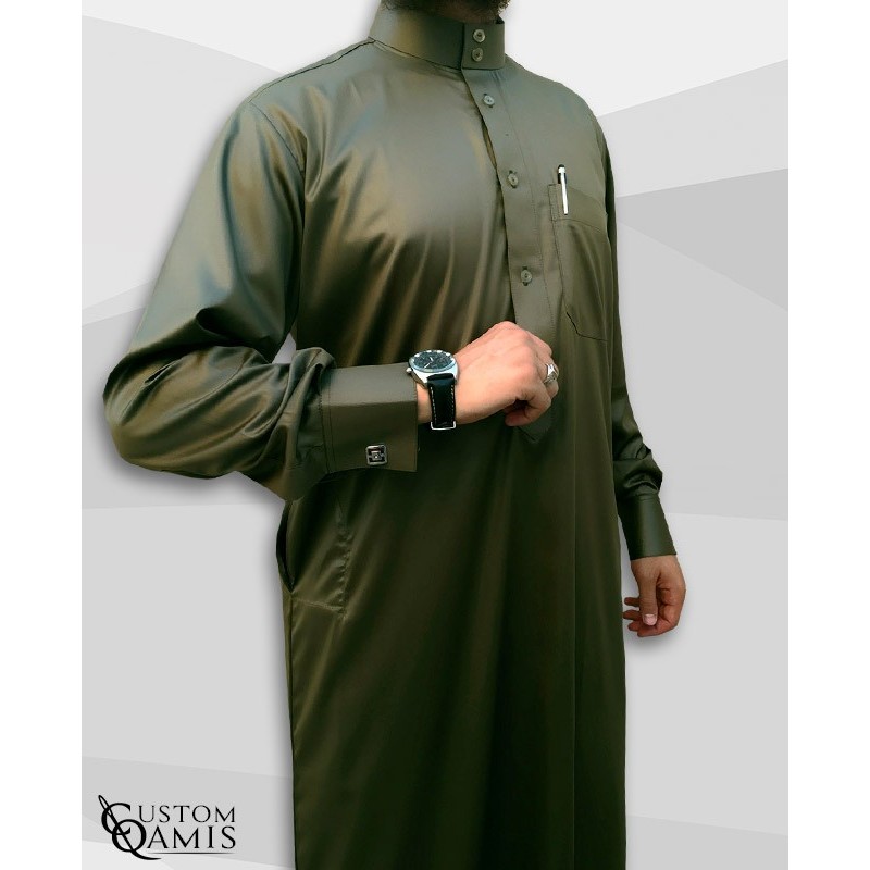 Saudi Kamees Khaki Green Precious Satin Fabric