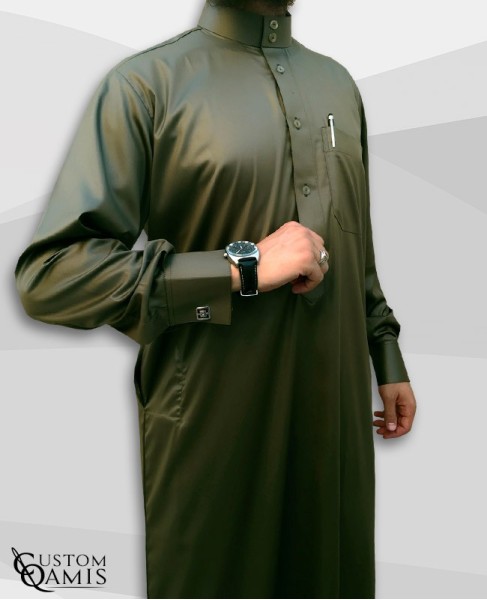 Saudi Kamees Khaki Green Precious Satin Fabric