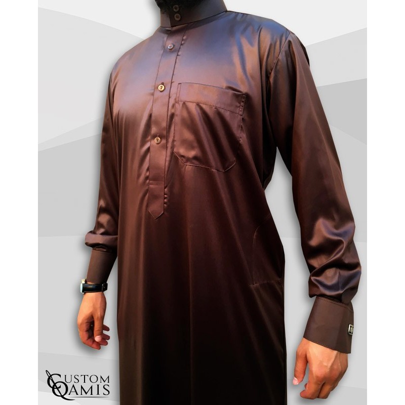 Qamis Saoudien Marron Tissu Precious