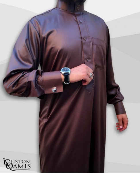 Saudi Kamees Brown Precious Satin Fabric
