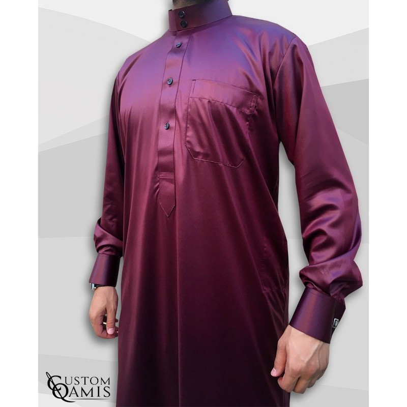 Qamis Saoudien Bordeaux Tissu Precious
