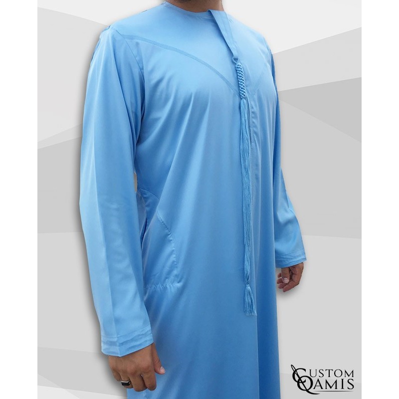Qamis Emirati bleu ciel satiné à zip