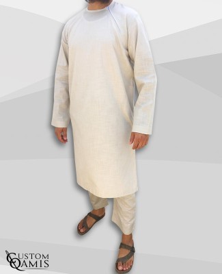 Pakistani set linen beige with sarouel straight cut